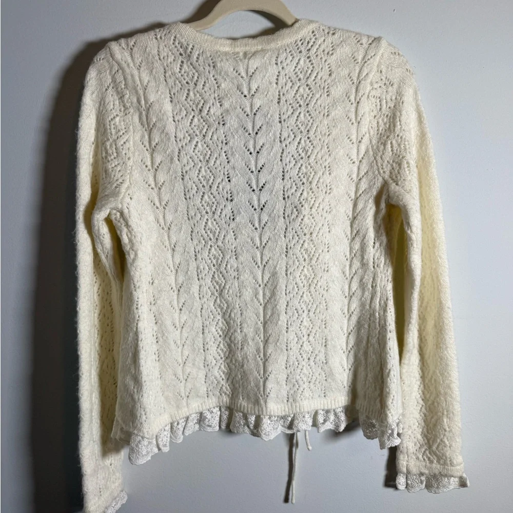 ASTR‎ The Label Cream Lace Up Cardigan XS Cottagecore Romantic Knit Boho NWT